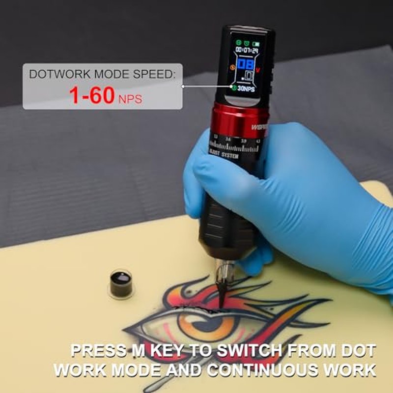 Tattoo Gun BOOTES Wireless Tattoo Machine Multi-function Tattoo Pen with Replacement Power Supply, Smart Display, Coreless Motor, 7 Strokes Length for Professional Artists CHKP13-A