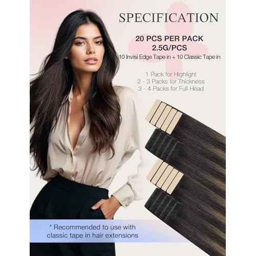DOORES Injected Seamless Tape in Hair Extensions Human Hair Invisi Edge, Dark Brown to Chestnut Brown 10 Injection Tape-ins with 10 Classic Tape-ins 50g 16 Inch, Tape in Extensions