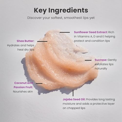 Dermasuri - Lip Exfoliator Scrub & Moisturizer - Sugar Scrubs for Soft Smooth Lips, Overnight Hydration, Brighten Dark Lips - Stocking Stuffer Gifts for Women - Coconut Passion Fruit Flavor- 20g/0.7oz