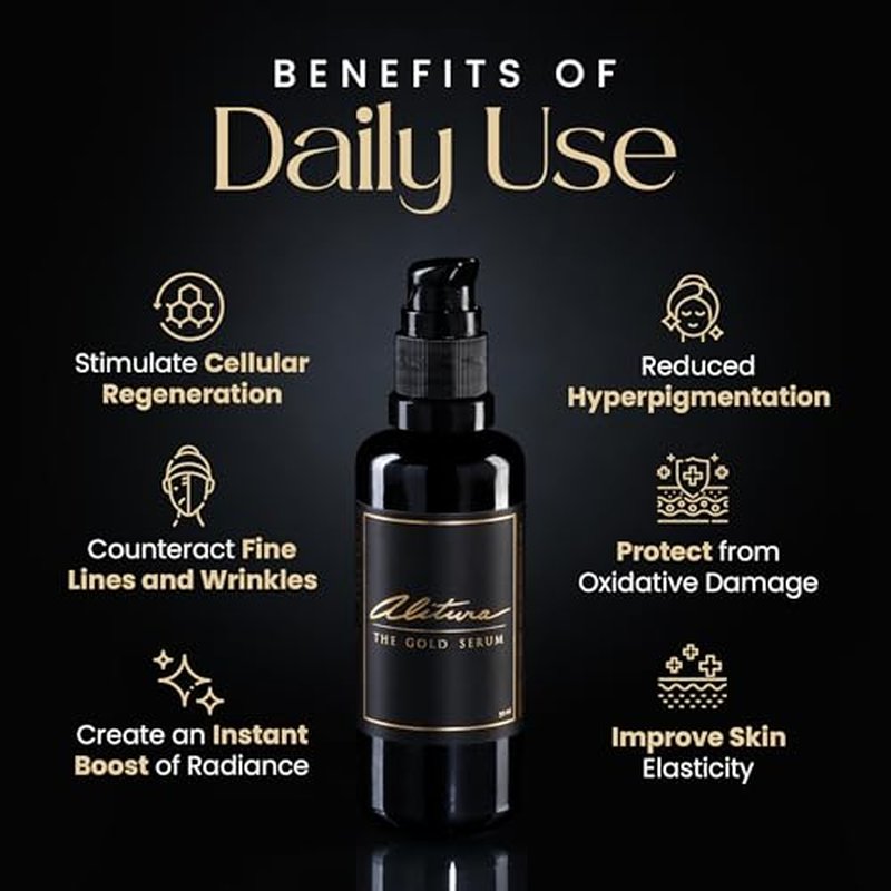 Alitura Anti-Aging Peptide & Collagen Gold Serum for Face ? with Vitamin A, CoQ10 & Astaxanthin ? Korean-Inspired Hydrating Serum for Wrinkles, Radiance & Firmness ? 50ml