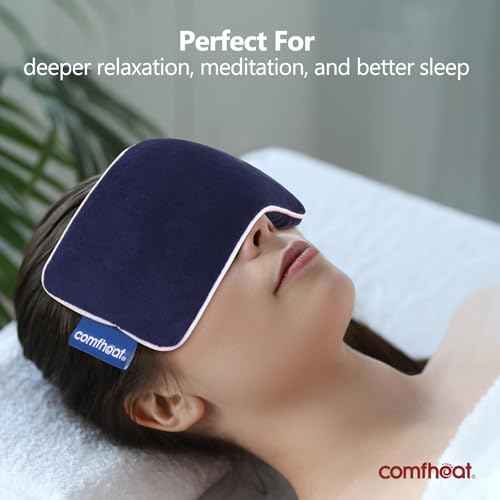 Unscented Weighted Eye Pillow - Soft Plush Removable Cover, Moist Heat & Cold Therapy, Natural Aromatherapy Eye Compress Pillow for Relaxation, Yoga, Meditation, and Sleep, Navy Blue