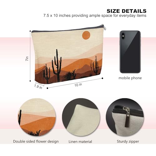 Boho Lover Gift for Women Girls, Abstract Boho Sun Cactus Desert Landscape Cosmetic Bag Gift Idea for Girls Women, Bohemia Boho Travel Makeup Bag, Gifts for Boho Lovers Teen Girls Women