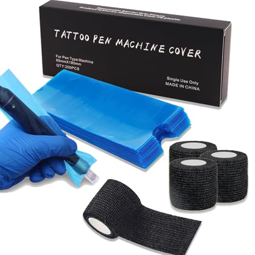 Large Pen Machine Covers with Grip Tapes - Gakonps 4pcs Grip Wraps and 200pcs Machine Pen Bags Grip Covers Combination Pen Sleeves