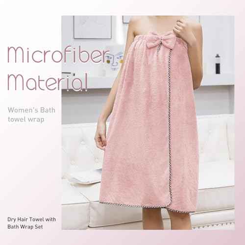 Hair Towel Women Bath Wrap - Adjustable Microfiber Super Absorbent to Quick Drying Hair and Body for Gym, Spa, Sauna and Shower After Body Cover, Pink