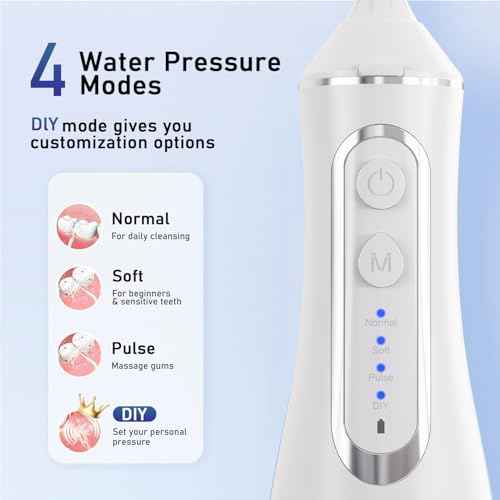 Electric Water Flosser Pick - 320ML Larger Tank 4 Modes Cordless Portable Oral Irrigator,IPX7 Waterproof Dental Flosser,Professional Water Teeth Cleaner Picks for Home Travel (White)