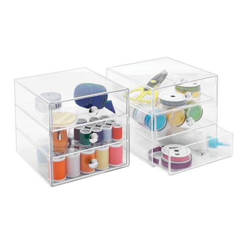 iDesign Stackable 3-Drawer Makeup Organizer for Bathroom or Vanity Storage - Set of 2 - Clear