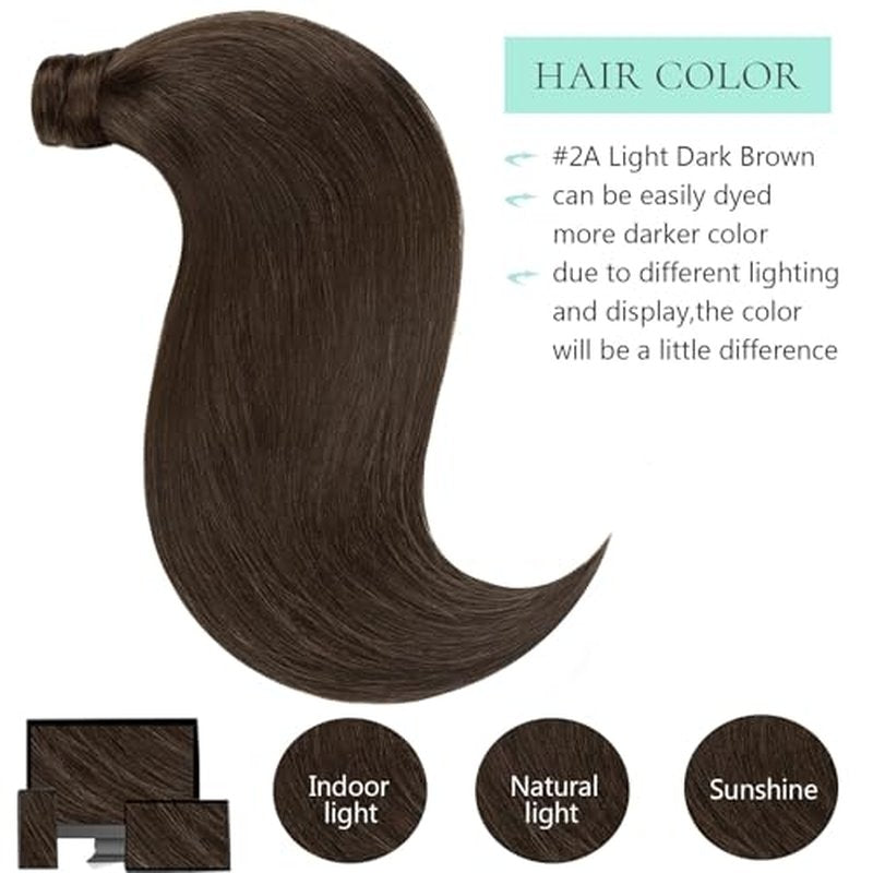 Dark Brown Human Hair Ponytail Extension Silky Long Ponytail Extension Straight #2A New Light Brown 22 Inch 90g Wrap Around Pony tails Extensions Human Hair with Magic Paste