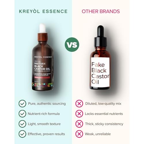 Kreyol Essence - Haitian Black Castor Oil for Skin and Hair, Glass Bottle | Cold Pressed | Hexane Free | Fuller-Looking Hair
