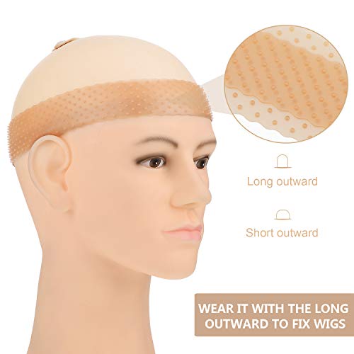 WILLBOND 4 Pieces Nylon Wig Caps and Silicone Wig Grip Band for Lace Front Set for Women Human Hair Seamless Non-slip Headband Stretchy Adjustable for White Women (White and Light Brown, Skin Color)