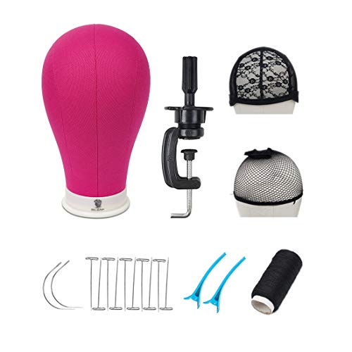 22 Inch Canvas Block Head Mannequin Wig Head With Stand Pink for Display with Mount Holes(Rosy)