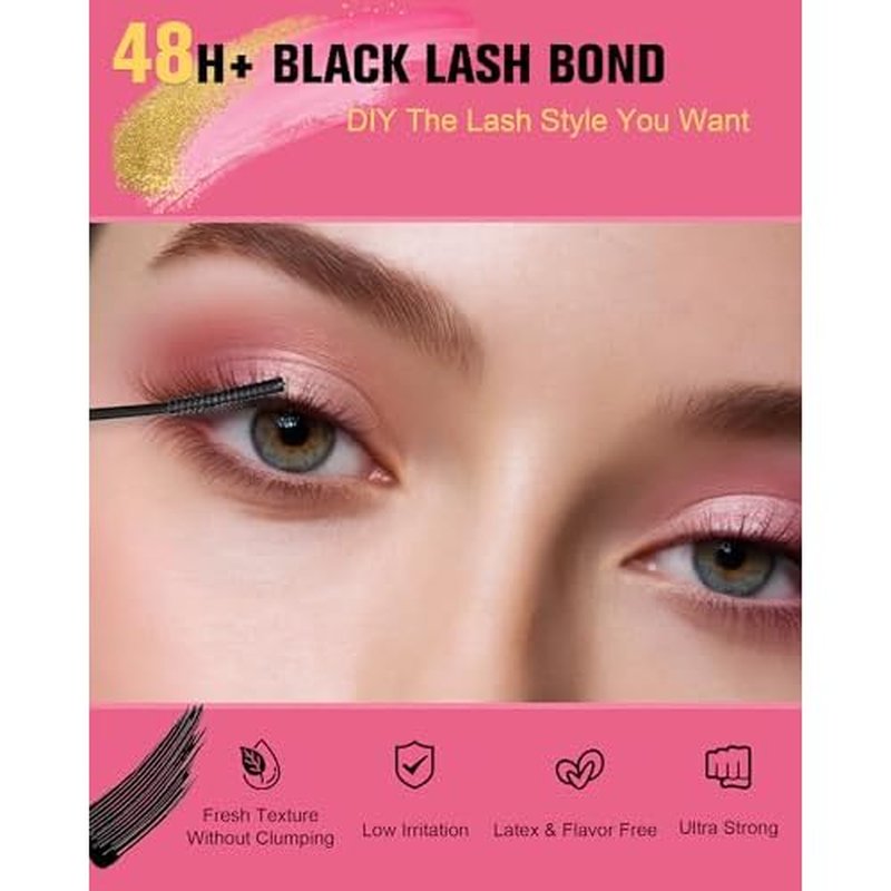 Lash Cluster Glue, Lash Bond and Seal for DIY Eyelash Extensions 2-in-1 Bond and Seal Strong Cluster Glue for Individual Eyelashes Latex Free by EMEDA (Black+Clear)