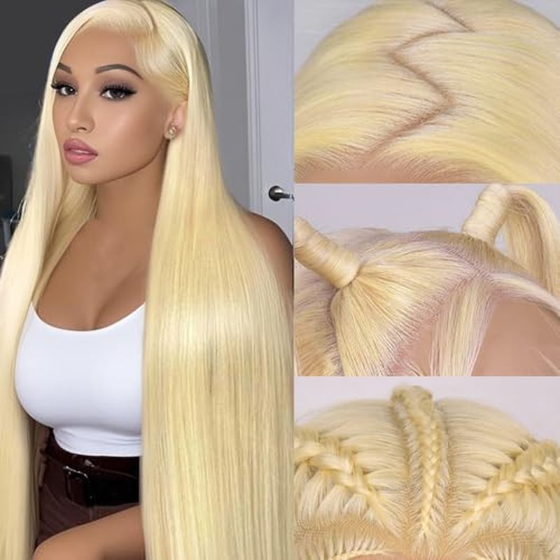 30 Inch 613 Lace Front Wig Human Hair Straight Blonde Wig Human Hair 613 13x6 Lace Front Wig Human Hair 200% Density Pre Plucked Blonde Lace Front Wigs for Women