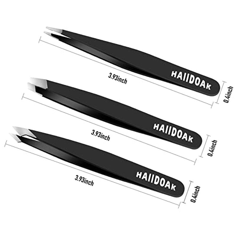 Tweezers Set, Professional Stainless Steel Tweezers for Eyebrows, Great Precision for Facial Hair, Splinter and Ingrown Hair Removal (3 Count / 3.8inch, Black)