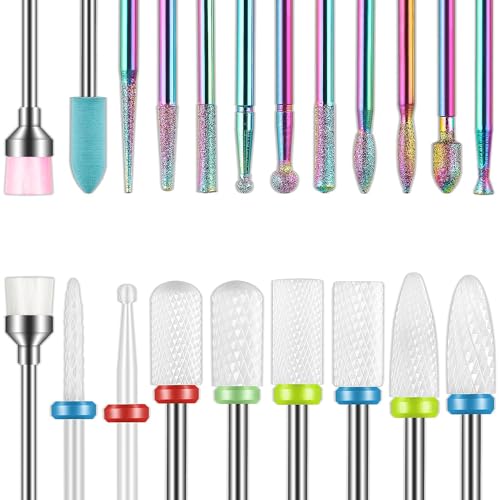 Depvko 21pcs Nail Drill Bits Sets, 3/32 Inch Cuticle Electric Nail File and Ceramic Acrylic Gel Nail Bit Kit, Acrylic Nail Art Tools, Carbide Remover Bits for Manicure Pedicure, Home Salon