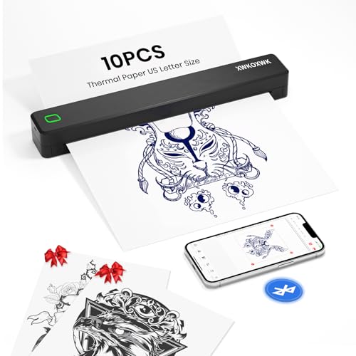 Tattoo Stencil Printer with 10pcs Transfer Paper and Thermal Paper,Tattoo Machine for Beginners&Artists,Portable Bluetooth Wireless Inkless Printer Compatible with Phone/Pc