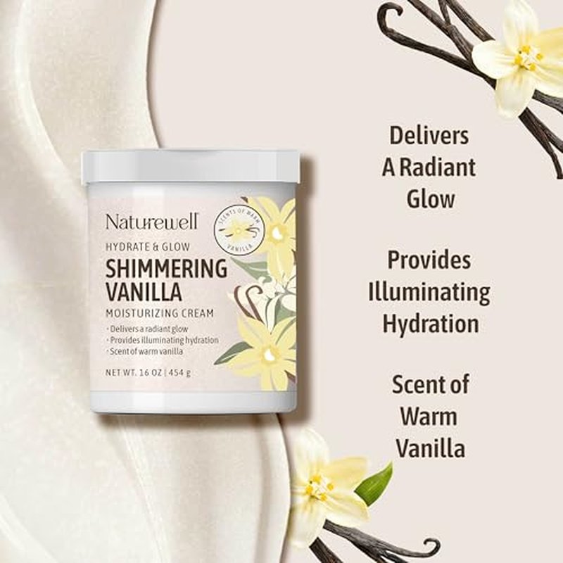 NATURE WELL Shimmering Vanilla Hydrate & Glow Moisturizing Cream For Face & Body, Intensely Nourishing & Softening, Delivers A Sparkling Radiance & Illuminating Hydration, Warm Vanilla Scent, 16 Oz