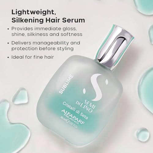 Alfaparf Milano Semi Di Lino Sublime Cristalli Di Seta - Finishing + Smoothing Serum for Fine Hair - Nourishing Hair Oil to Protect & Add Shine - Professional Hair Care (1.52 oz / 45 ml)