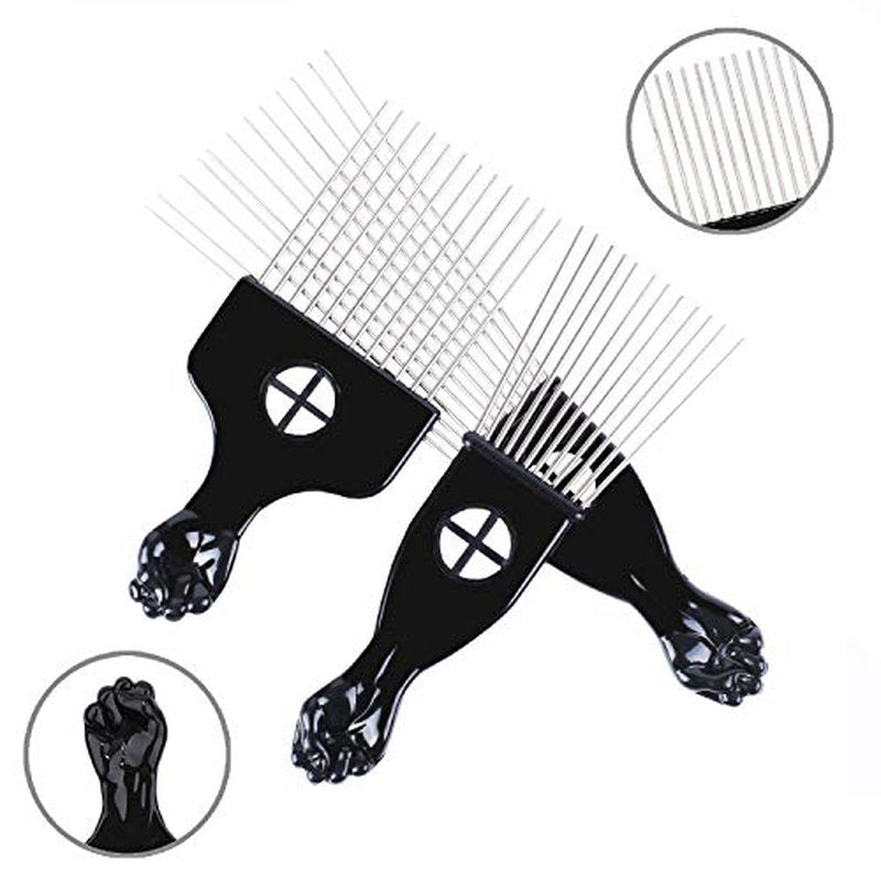 Hair Picks - Black Metal Afro Combs for Hair Styling, Fist Pick for Women and Men