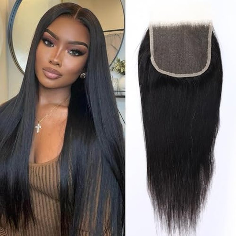 WOWANGEL 5x5 0.095mm Ultra-Thin Skinlike Real HD Lace Frontal & Closure,Straight Natural Hairstyles,Pre-Plucked Invisible Hairline,Unprocessed Virgin Human Hair,Invisible Knots HD Lace,18inch