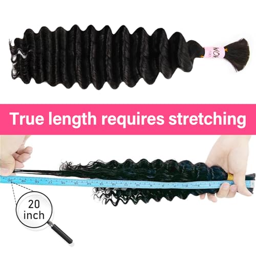 Human Braiding Hair for Boho Braids, 100 Percent Wet and Wavy Human Hair for Boho Knotless 12A Deep Wave Boho Human Braiding Hair Curly Hair Extensions 100g 2 Bundles Natural Color