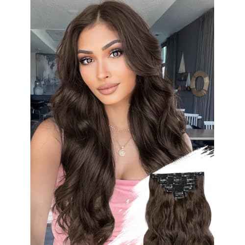 KooKaStyle Clip in Hair Extensions for Women with Thinning Hair£¬7PCS 20 Inch Thick Long Wavy Hair Extensions Clip Ins£¬Chocolate Brown with Dark Brown Synthetic Hairpiece for Daily Use Voluminous Look