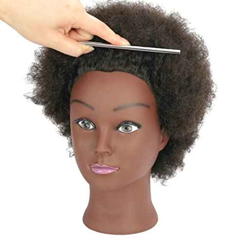 Afro Kinky Curly 100% Real Human Hair Mannequin Head with Stand for Hairdresser Practice Cosmetology Manikin Doll Training Head Braiding Styling Coloring Bleaching Dyeing Cutting Updos Display