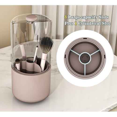 Makeup Brush Holder with Dustproof Cover, Clear 360 Rotating Make Up Brushes Organizer for Counter Vanity Bathroom, Pink