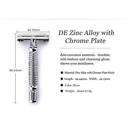 BAILI Butterfly Open TTO Double Edge Metal Safety Razor Wet Shaving Kit for Men Women with Platinum Blade and Mirrored Travel Case BD179