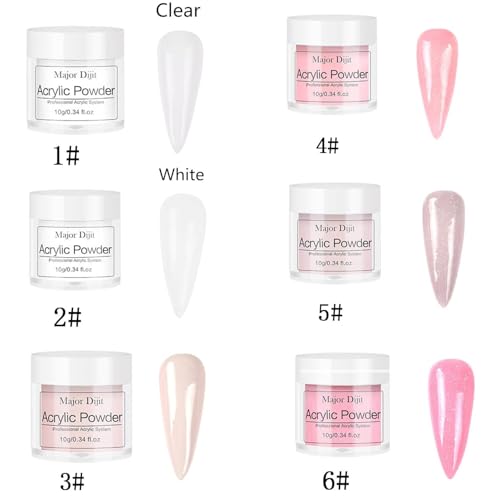 Acrylic Nail Kit with liquid Monomer,6 colors Glitter Acrylic powder UV Lamp for Beginners with Everything Nail Supplies (White)