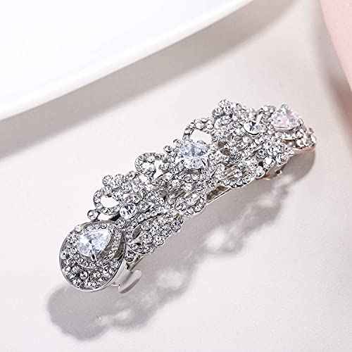 EVER FAITH Silver-Tone Austrian Crystal CZ Art Deco Flower Tear Drop Hair Barrette Clip Clear