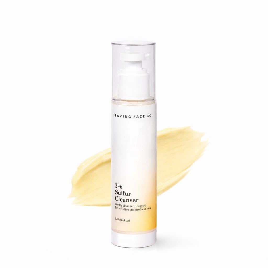 Saving Face Co. 3% Sulfur Cleanser - Gentle Facial Cleanser with Sulfur, Colloidal Oatmeal, Sweet Almond Oil + Glycerin for Perioral Dermatitis-prone & Rosacea-prone skin (4 Fl Oz)