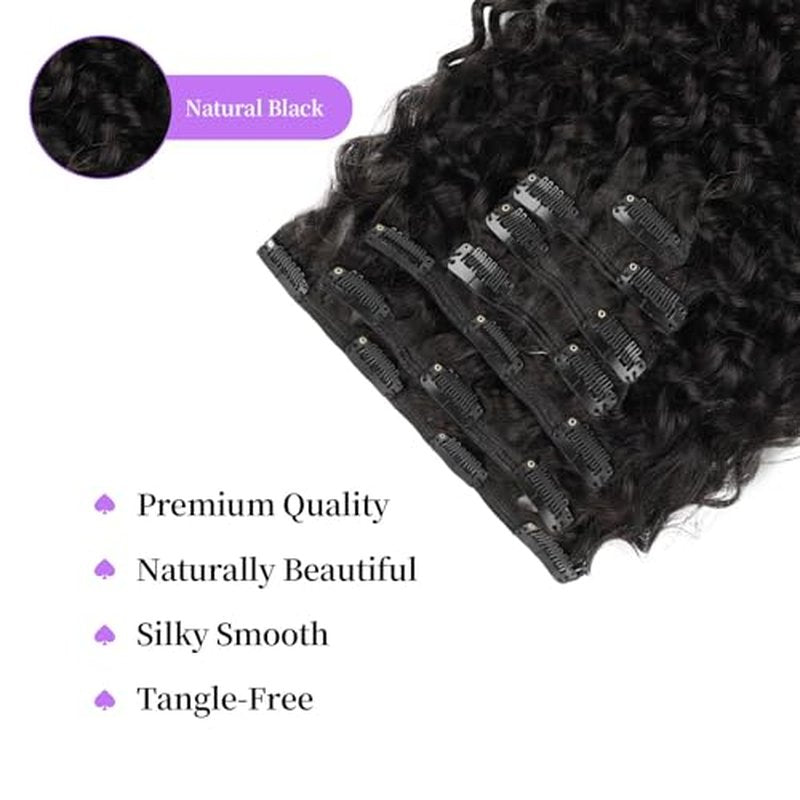 Sassina Natural Wave Clip in Remy Human Hair Extensions Double Weft Invisible Clip in Extensions Real Human Hair Natural Black Virgin Human Hair Extensions for Women 7Pcs 120G 24 Inch