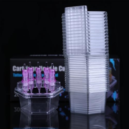 20PCS Hive Cups Disposable Tattoo Cartridge Needle Cup Holder Transparent Tattoo Needle Holder Plastic Ink Rinse Cups Stand Tattoo Cartridge Tray (Hexagon)