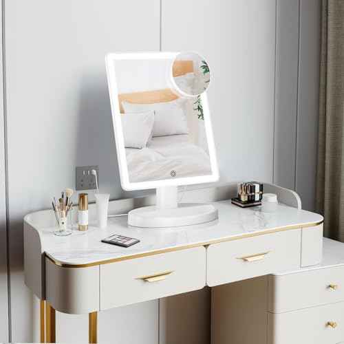 Funtouch Large Lighted Vanity Makeup Mirror with 88 LED, 360 Rotation Touch Screen, 10X Magnification Portable Tabletop Cosmetic Make Up Mirror