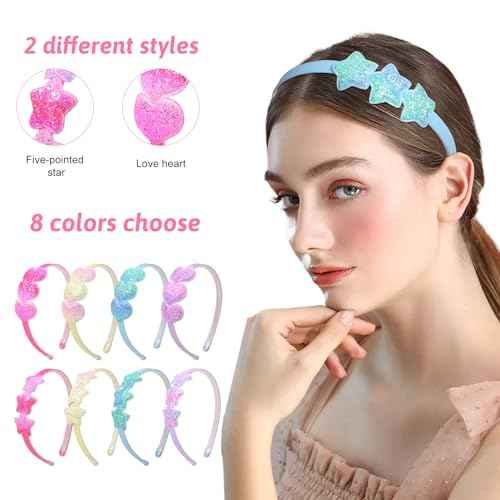 Fishdown Girls Glitter Headbands Toddler Sequin Head Bands with Teeth Non-slip Glitter Headband Hairband for Girls and Kids(8Pcs)