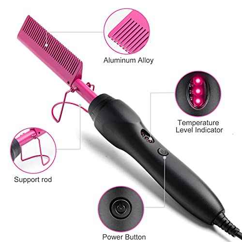Hot Comb Anti-Scald Ceramic Heated Hair Styling Tool - Straightener, Curler, Travel-Friendly Beard Pressing Comb