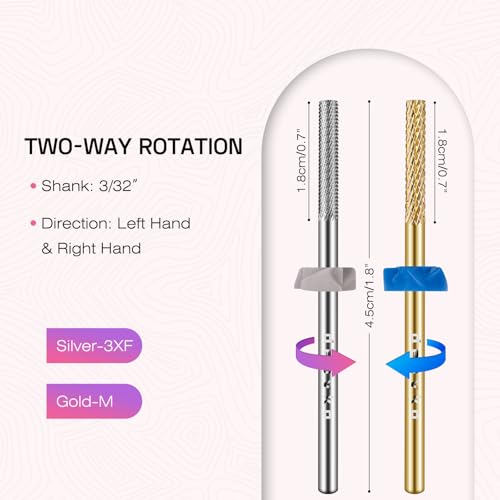 Cuticle Bit for Nail Drill 2Pcs: Carbide 3XF drill bits nail tech Remover Needle Bit Under Nail Cleaner Dead Skin Nail Prepare 3/32'' for Electric Nail File Nail Buffer Bit