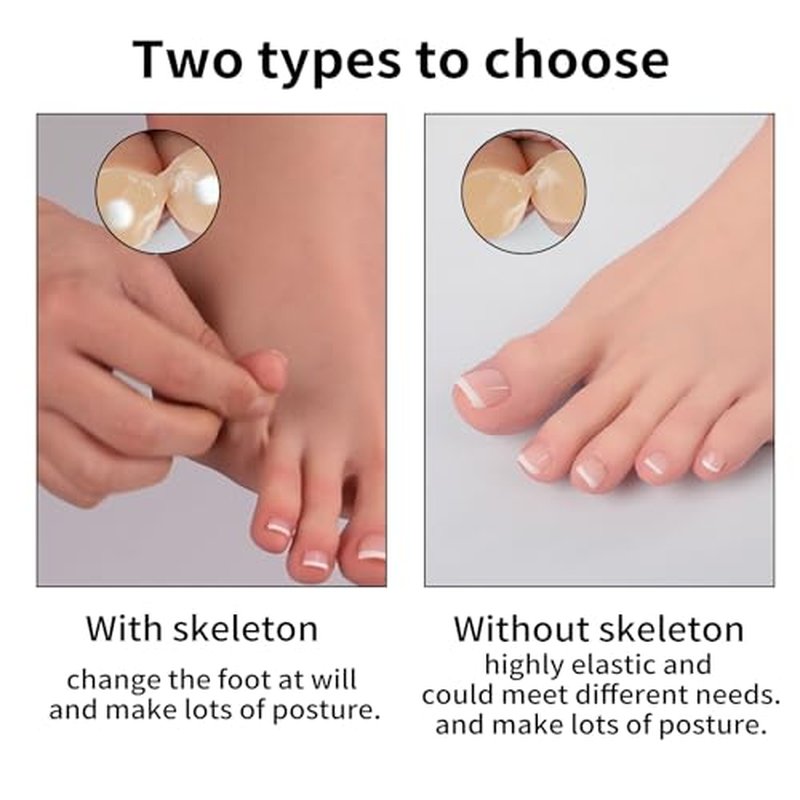 Realistic Silicone Female Model Feet Life Size Jewelry Display Tattoo Practice Art Collection with Nails (Left foot-with skeleton, Brown)