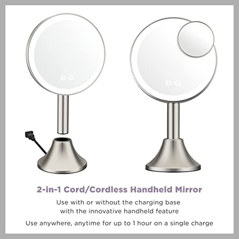 Conair Lighted Makeup Mirror, LED Vanity Mirror, 1X/10X Magnifying Mirror with Handheld Feature, Corded or Cordless in Brushed Nickel