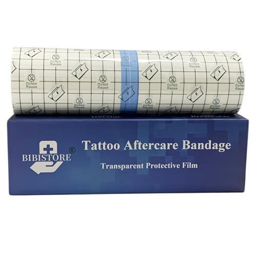 BIBISTORE Waterproof Tattoo Aftercare Bandage,7.87" x 11 Yard Transparent Dressing Film Roll,Tattoo Protective Cover up Tape,Tattoo Second Skin Adhesive Patch,Tattoo Healing Wrap,Tattoo Supplies
