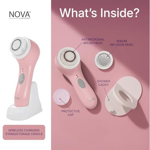 Spa Sciences - NOVA - Sonic Cleansing Brush with Bristles & Infusion System ? Anti-Aging Facial Exfoliating, Waterproof, and USB Rechargeable