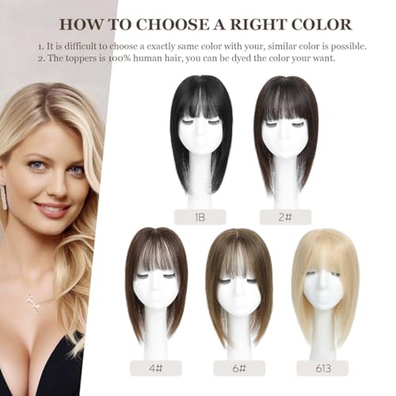 Hair Toppers for Women Real Human Hair 12inch Hairs Toppers for women With Bangs Skin Scalp Big Base Cover Thinning Loss Top Hairs Wiglets