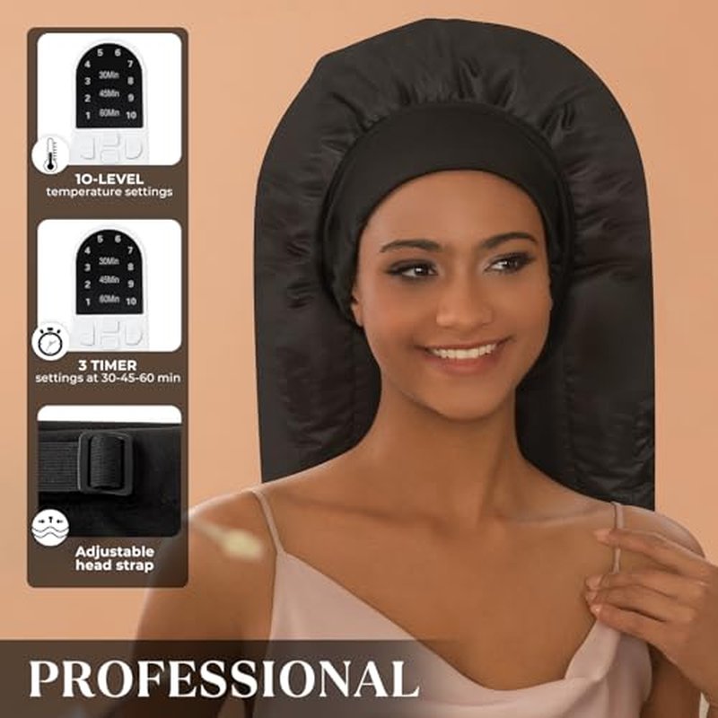 Heat Cap for Deep Conditioning, Hair Steamer for Natural Hair Home Use w/10-level Heats Up Quickly, Thermal Steam Cap for Home Hair Treatment
