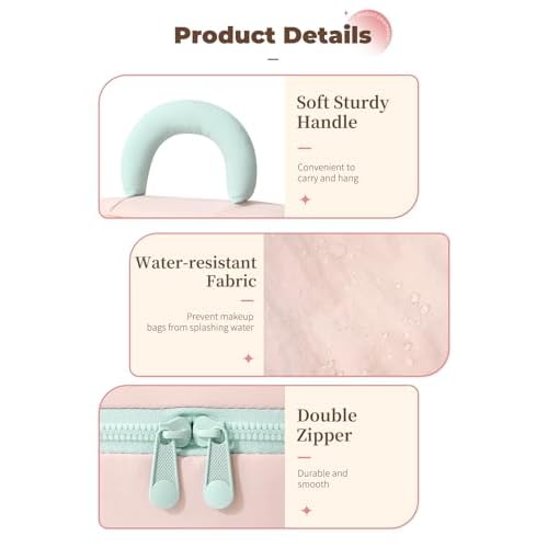 Travel Makeup Bag Cute Cosmetic Bag for Women Large Capacity Makeup Case Organizer Bag Toiletry Bag Portable Waterproof Make Up Bags with Handle and Divider, Pink