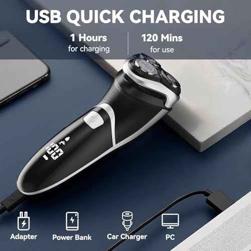 MAX-T Men's Electric Shaver - Corded and Cordless Rechargeable 3D Rotary Shaver Razor for Men with Pop-up Sideburn Trimmer Wet and Dry Painless 100-240V Black (Metal Black)