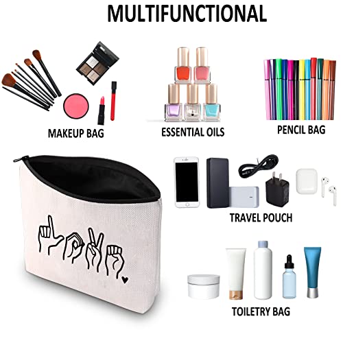 G2TUP American Sign Language Gift Love Sign Language Makeup Bag ASL Cosmetic Bag ASL Teacher Thank You Gift Deaf Community Gift Zipper Travel Bag (Love Sign Language White Bag)