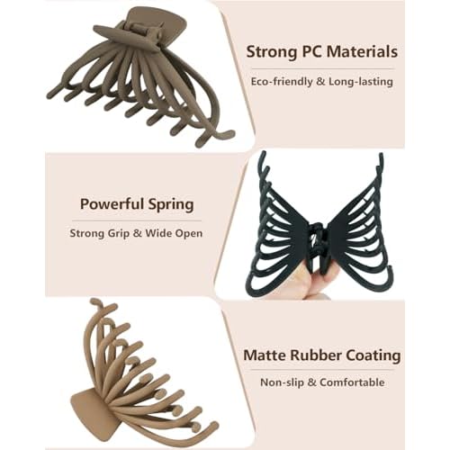 4 Pack Hair Claw Clips for Women, 4.7¡®¡¯ Large Hair Clips for Thick Thin Hair, Non-slip Matte Big Hair Claws for Girls (Black, White, Brown, Khaki)