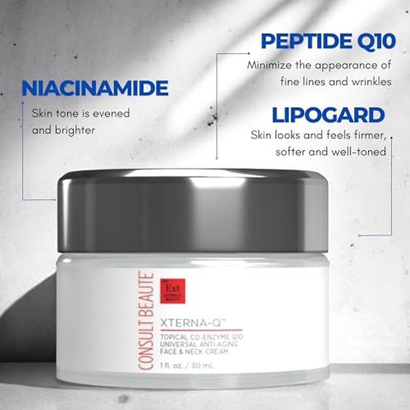 Consult Beaute XTERNA-Q Anti-Aging Universal Day and Night CoQ10 Cream Face Moisturizer and Serum for Dry Skin DUO - Peptide Q10, Niacinamide - Restore Skin Barrier - Visibly Reduce Lines & Wrinkles