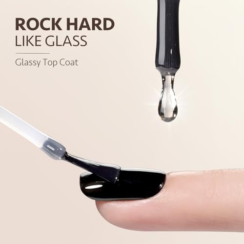 GAOY Gel Top Coat and Base Coat Set, 2 Pcs 7.3ml Glassy Top Coat and No Wipe Foundation Combination for UV Light Cure Gel Nail Polish