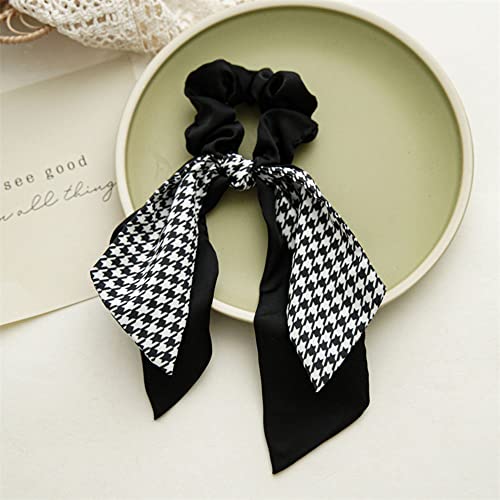 4PCS Short Hair Scarf with Ribbon Bow Scrunchies, Plaid Hair Ties, Chiffon Bowknot Hair Scrunchies for Women